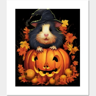Cute Halloween Guinea Pig With Pumpkin Funny Halloween Gifts For Guinea Pigs Lover Posters and Art